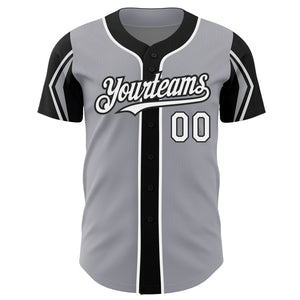 Custom Gray White-Black 3 Colors Arm Shapes Authentic Baseball Jersey
