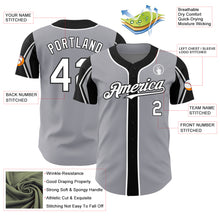 Load image into Gallery viewer, Custom Gray White-Black 3 Colors Arm Shapes Authentic Baseball Jersey
