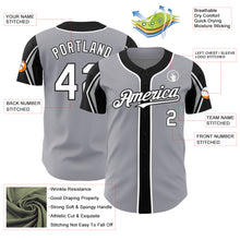 Laden Sie das Bild in den Galerie-Viewer, Custom Gray White-Black 3 Colors Arm Shapes Authentic Baseball Jersey
