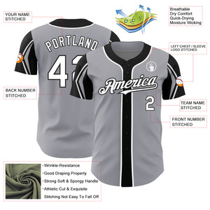 Custom Gray White-Black 3 Colors Arm Shapes Authentic Baseball Jersey