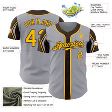 Load image into Gallery viewer, Custom Gray Gold-Brown 3 Colors Arm Shapes Authentic Baseball Jersey
