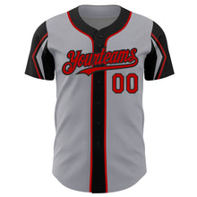 Load image into Gallery viewer, Custom Gray Red-Black 3 Colors Arm Shapes Authentic Baseball Jersey
