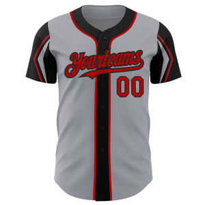 Custom Gray Red-Black 3 Colors Arm Shapes Authentic Baseball Jersey