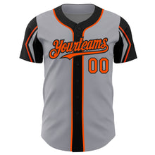 Load image into Gallery viewer, Custom Gray Orange-Black 3 Colors Arm Shapes Authentic Baseball Jersey
