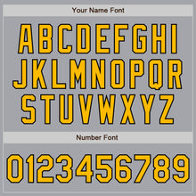 Load image into Gallery viewer, Custom Gray Gold-Black 3 Colors Arm Shapes Authentic Baseball Jersey
