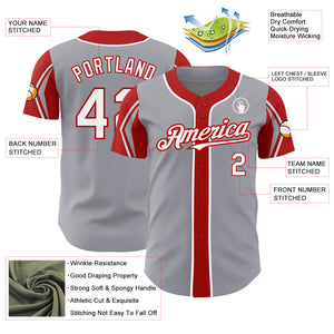 Custom Gray White-Red 3 Colors Arm Shapes Authentic Baseball Jersey