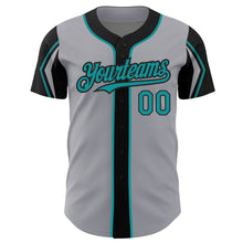 Load image into Gallery viewer, Custom Gray Teal-Black 3 Colors Arm Shapes Authentic Baseball Jersey

