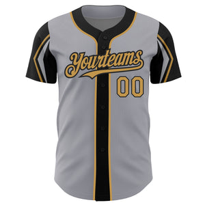 Custom Gray Old Gold-Black 3 Colors Arm Shapes Authentic Baseball Jersey