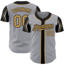 Load image into Gallery viewer, Custom Gray Old Gold-Black 3 Colors Arm Shapes Authentic Baseball Jersey
