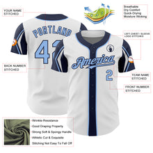 Laden Sie das Bild in den Galerie-Viewer, Custom White Light Blue-Navy 3 Colors Arm Shapes Authentic Baseball Jersey
