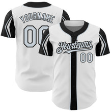 Laden Sie das Bild in den Galerie-Viewer, Custom White Silver-Black 3 Colors Arm Shapes Authentic Baseball Jersey
