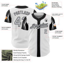 Laden Sie das Bild in den Galerie-Viewer, Custom White Gray-Black 3 Colors Arm Shapes Authentic Baseball Jersey
