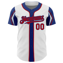 Laden Sie das Bild in den Galerie-Viewer, Custom White Red-Royal 3 Colors Arm Shapes Authentic Baseball Jersey
