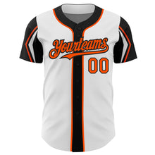 Laden Sie das Bild in den Galerie-Viewer, Custom White Orange-Black 3 Colors Arm Shapes Authentic Baseball Jersey
