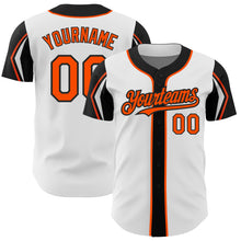 Laden Sie das Bild in den Galerie-Viewer, Custom White Orange-Black 3 Colors Arm Shapes Authentic Baseball Jersey
