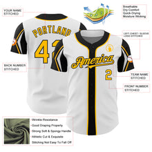 Laden Sie das Bild in den Galerie-Viewer, Custom White Gold-Black 3 Colors Arm Shapes Authentic Baseball Jersey
