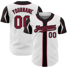 Laden Sie das Bild in den Galerie-Viewer, Custom White Crimson-Black 3 Colors Arm Shapes Authentic Baseball Jersey
