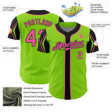 Laden Sie das Bild in den Galerie-Viewer, Custom Neon Green Pink-Black 3 Colors Arm Shapes Authentic Baseball Jersey

