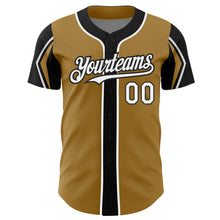 Laden Sie das Bild in den Galerie-Viewer, Custom Old Gold White-Black 3 Colors Arm Shapes Authentic Baseball Jersey
