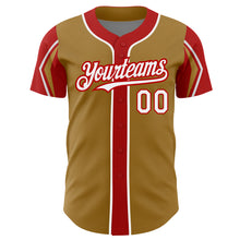 Laden Sie das Bild in den Galerie-Viewer, Custom Old Gold White-Red 3 Colors Arm Shapes Authentic Baseball Jersey
