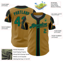 Laden Sie das Bild in den Galerie-Viewer, Custom Old Gold Kelly Green-Black 3 Colors Arm Shapes Authentic Baseball Jersey
