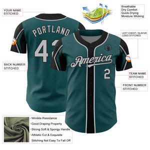 Custom Midnight Green Gray-Black 3 Colors Arm Shapes Authentic Baseball Jersey