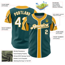Laden Sie das Bild in den Galerie-Viewer, Custom Midnight Green White-Gold 3 Colors Arm Shapes Authentic Baseball Jersey
