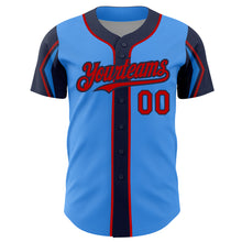 Load image into Gallery viewer, Custom Electric Blue Red-Navy 3 Colors Arm Shapes Authentic Baseball Jersey
