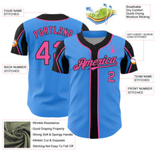 Load image into Gallery viewer, Custom Electric Blue Pink-Black 3 Colors Arm Shapes Authentic Baseball Jersey
