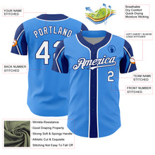 Load image into Gallery viewer, Custom Electric Blue White-Royal 3 Colors Arm Shapes Authentic Baseball Jersey
