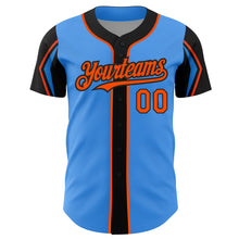 Laden Sie das Bild in den Galerie-Viewer, Custom Electric Blue Orange-Black 3 Colors Arm Shapes Authentic Baseball Jersey
