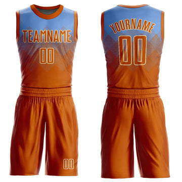 Custom Light Blue Texas Orange-Cream Round Neck Sublimation Basketball Suit Jersey