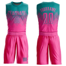 Laden Sie das Bild in den Galerie-Viewer, Custom Teal Pink Round Neck Sublimation Basketball Suit Jersey

