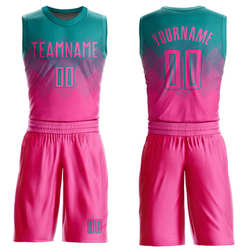 Custom Teal Pink Round Neck Sublimation Basketball Suit Jersey
