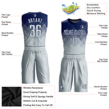 Laden Sie das Bild in den Galerie-Viewer, Custom Navy Silver Round Neck Sublimation Basketball Suit Jersey
