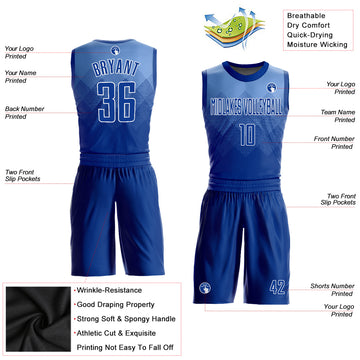 Custom Light Blue Royal-White Round Neck Sublimation Basketball Suit Jersey