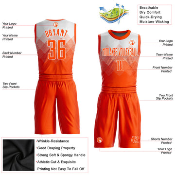 Custom White Orange Round Neck Sublimation Basketball Suit Jersey