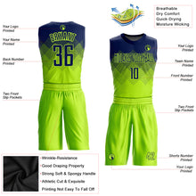 Laden Sie das Bild in den Galerie-Viewer, Custom Neon Green Navy Round Neck Sublimation Basketball Suit Jersey
