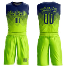Load image into Gallery viewer, Custom Neon Green Navy Round Neck Sublimation Basketball Suit Jersey
