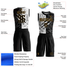 Laden Sie das Bild in den Galerie-Viewer, Custom Graffiti Pattern Black-Old Gold Scratch Round Neck Sublimation Basketball Suit Jersey
