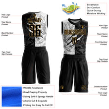 Load image into Gallery viewer, Custom Graffiti Pattern Black-Old Gold Scratch Round Neck Sublimation Basketball Suit Jersey
