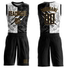 Laden Sie das Bild in den Galerie-Viewer, Custom Graffiti Pattern Black-Old Gold Scratch Round Neck Sublimation Basketball Suit Jersey
