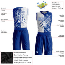 Load image into Gallery viewer, Custom Graffiti Pattern White-Royal Scratch Round Neck Sublimation Basketball Suit Jersey
