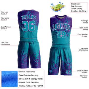 Custom Teal Purple-White Round Neck Sublimation Basketball Suit Jersey