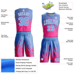 Custom Light Blue Pink-White Round Neck Sublimation Basketball Suit Jersey