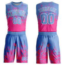 Load image into Gallery viewer, Custom Light Blue Pink-White Round Neck Sublimation Basketball Suit Jersey
