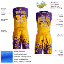 Laden Sie das Bild in den Galerie-Viewer, Custom Gold White-Purple Round Neck Sublimation Basketball Suit Jersey
