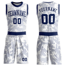 Load image into Gallery viewer, Custom White Navy Round Neck Sublimation Basketball Suit Jersey
