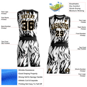 Custom White Black-Old Gold Round Neck Sublimation Basketball Suit Jersey