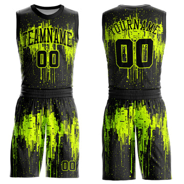 Custom Black Neon Green Round Neck Sublimation Basketball Suit Jersey